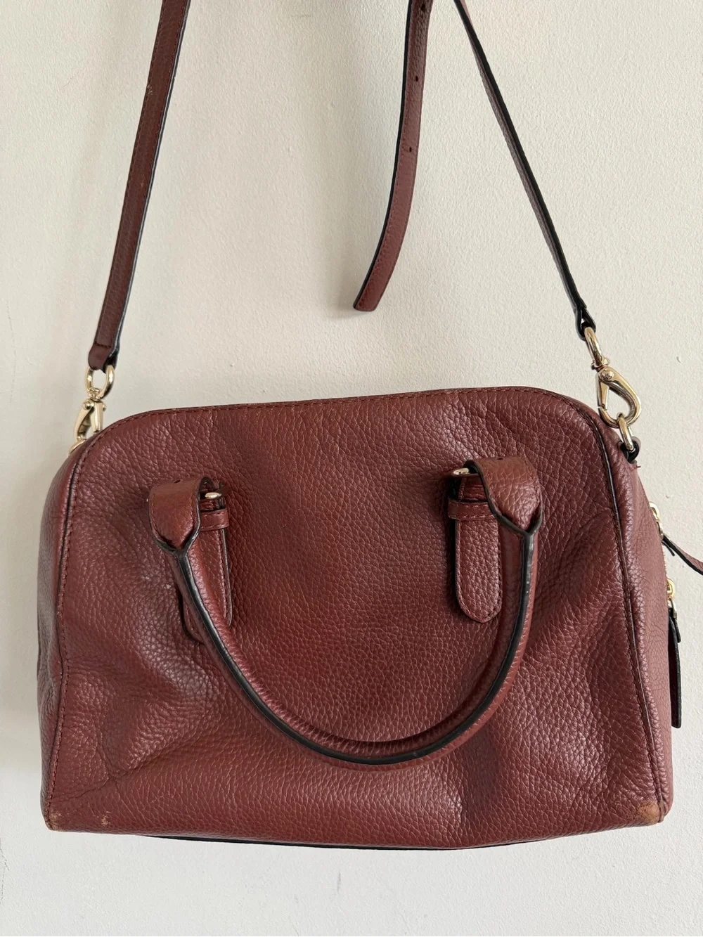 kate spade Brown Pebbled Leather Satchel with Gold Hardware